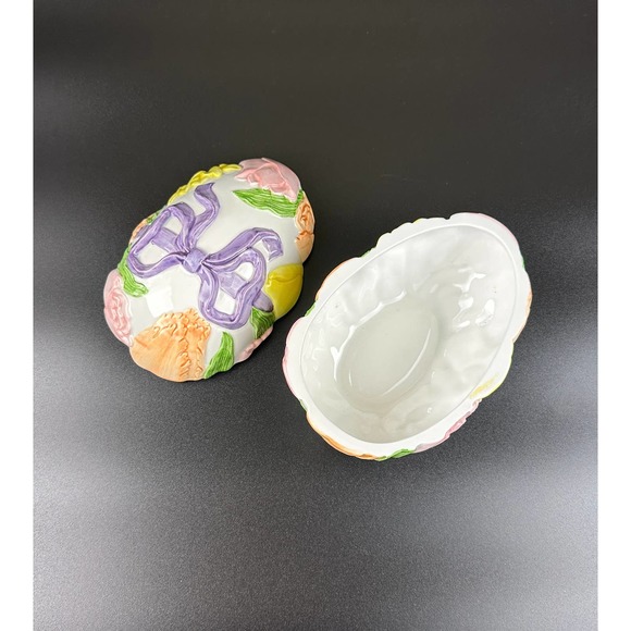 Vintage Ceramic Easter Egg Trinket Box Candy Dish By Cheryl Johnson E & R Japan - Picture 4 of 10
